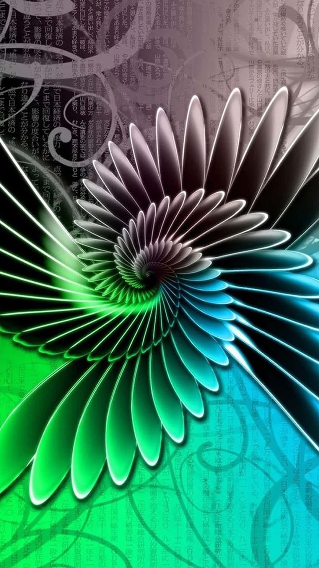 iPhone 7 Plus, glowing spiral flower, green and blue petals, Full HD Phone Wallpaper