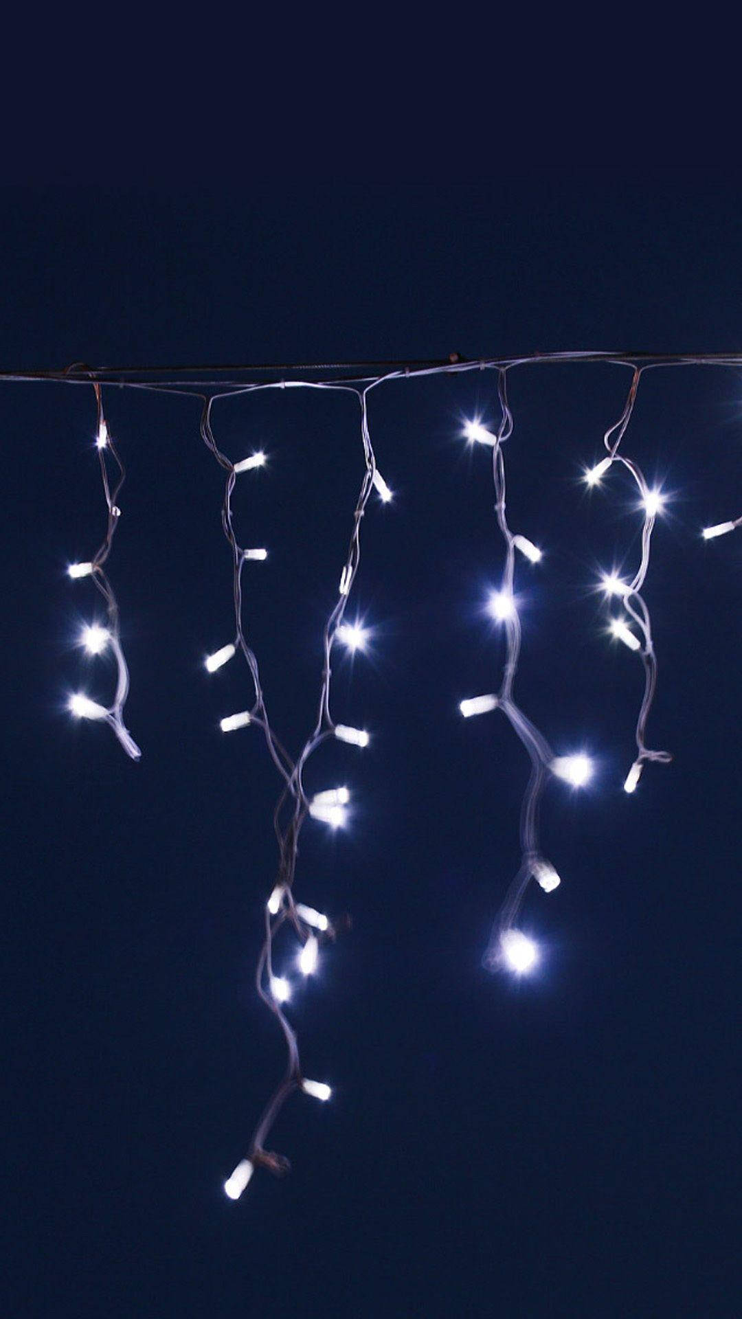 iPhone 8 Live, bright white fairy lights, deep navy night sky, Full HD Phone Wallpaper