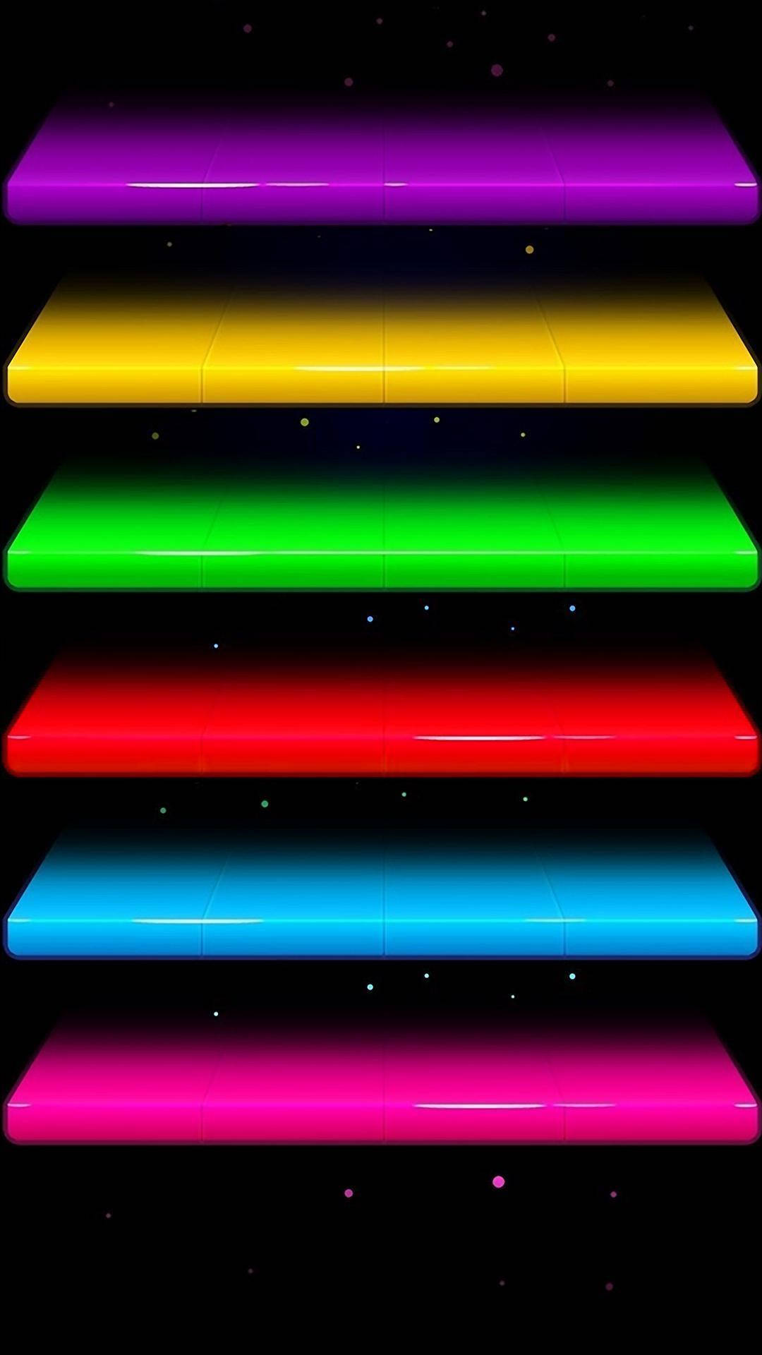 iPhone 8 Live, neon colored rectangular bars, starry black void, Full HD Phone Wallpaper
