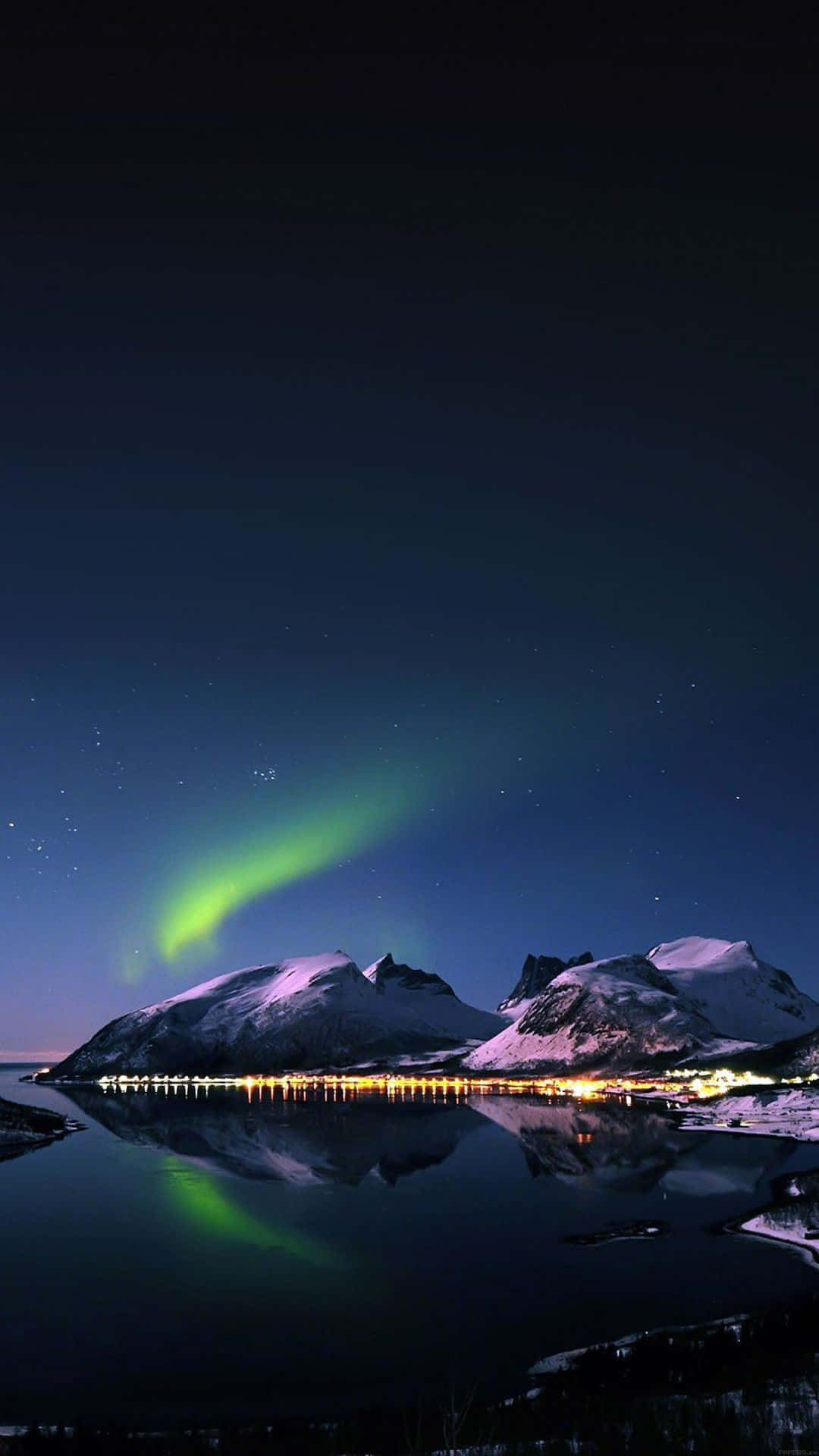 iPhone 8 Plus, vibrant green aurora, snowcapped mountains, Full HD Phone Wallpaper