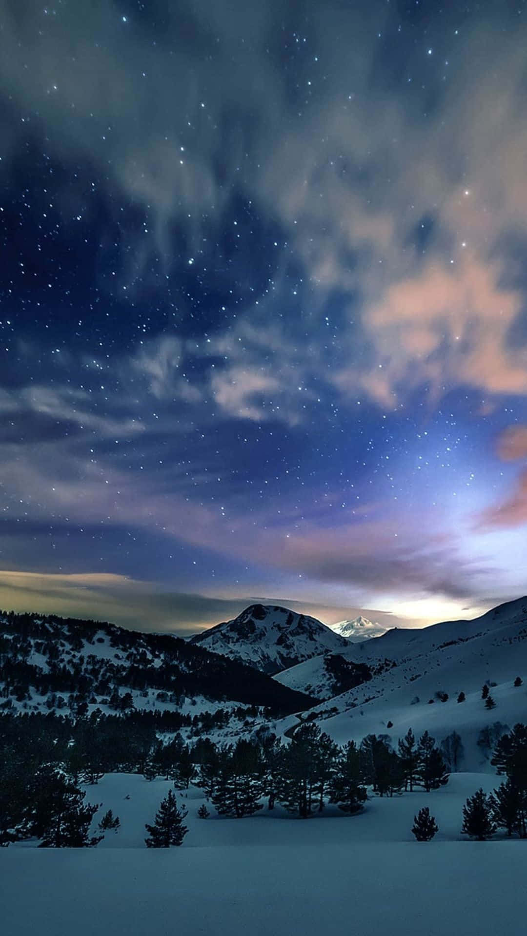 iPhone 8 Plus, starry night sky, snowy mountain peaks, Full HD Phone Wallpaper