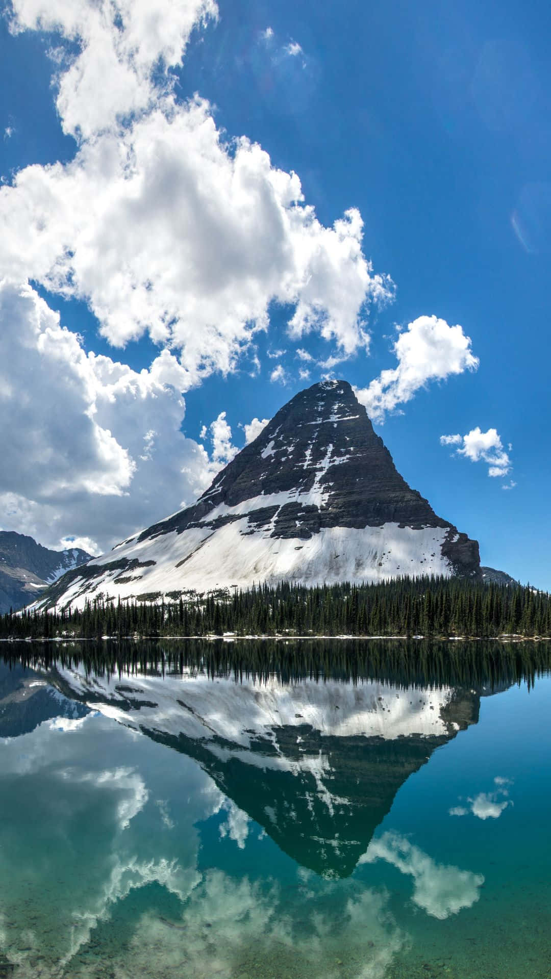 iPhone 8 Plus, snow-capped mountain, calm lake, Full HD Phone Wallpaper