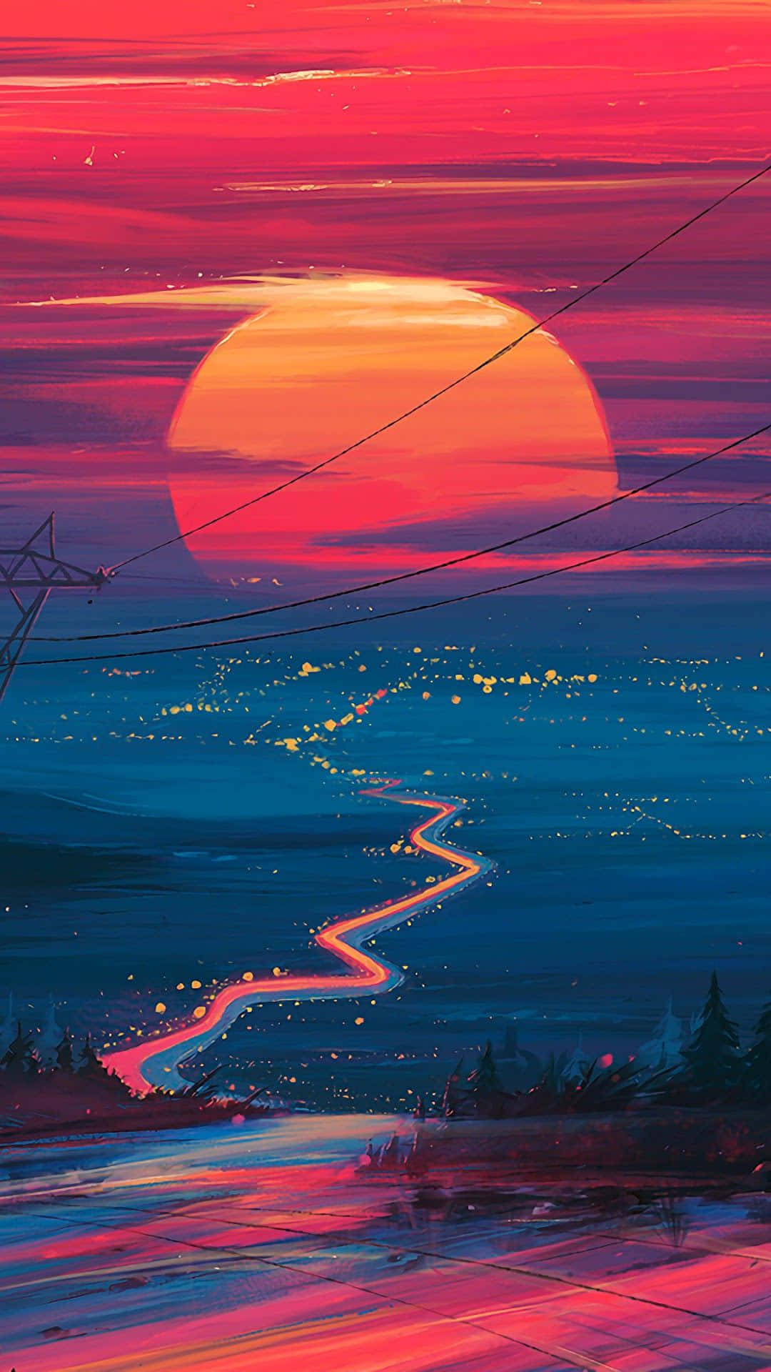iPhone 8 Plus, sunset, giant orange sun, Full HD Phone Wallpaper