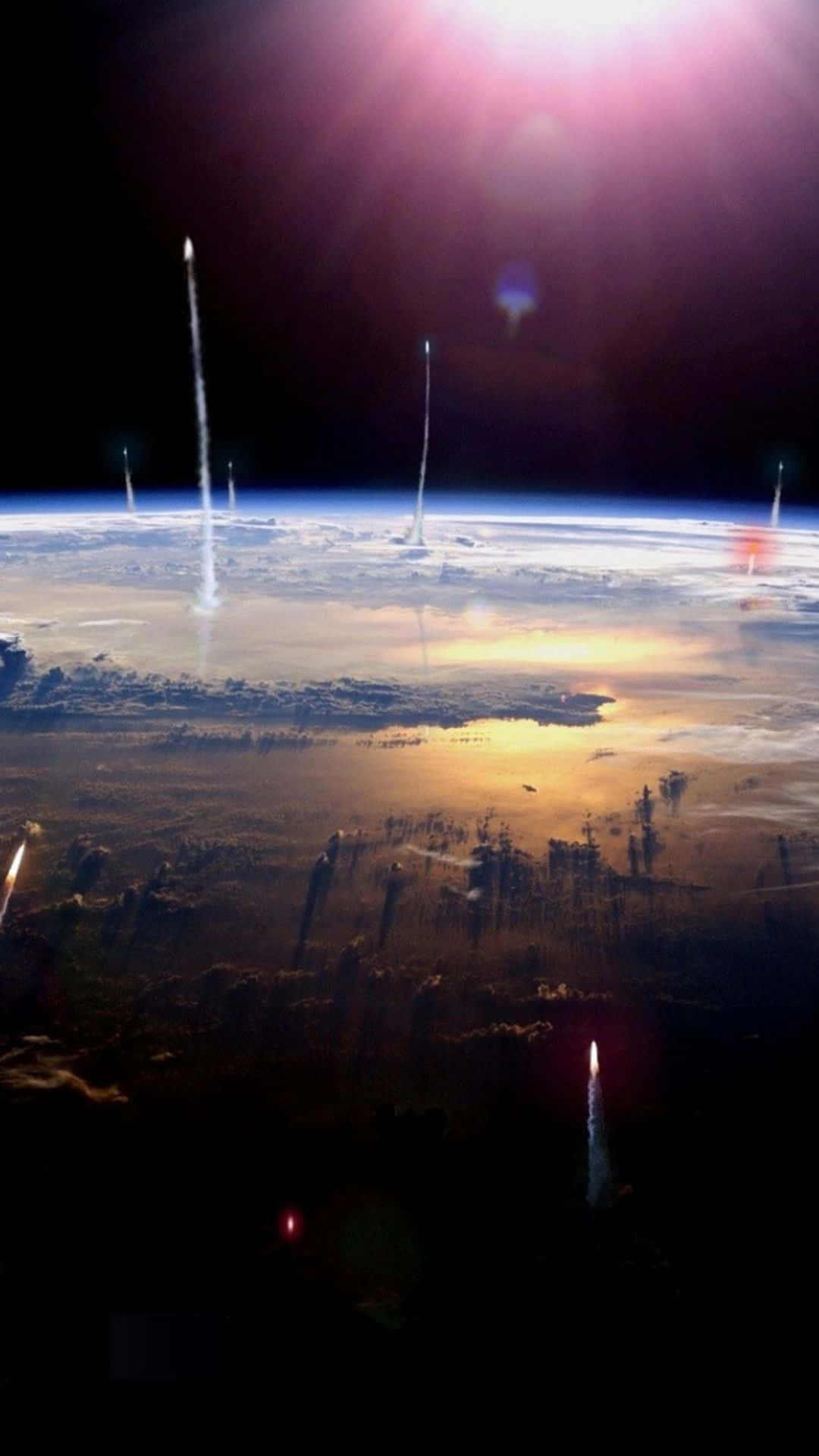 iPhone 8 Plus, Earth, rocket trails, Full HD Phone Wallpaper