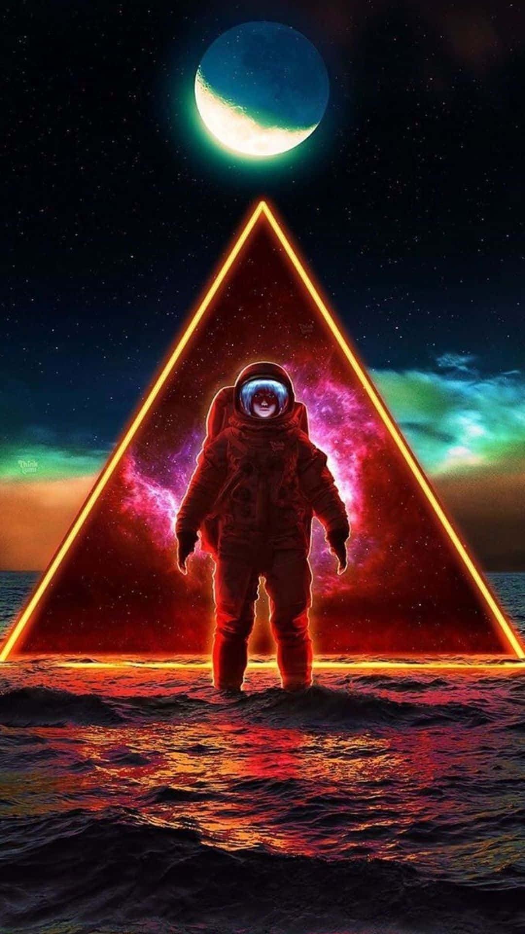 iPhone 8 Plus, astronaut, glowing triangular portal, Full HD Phone Wallpaper