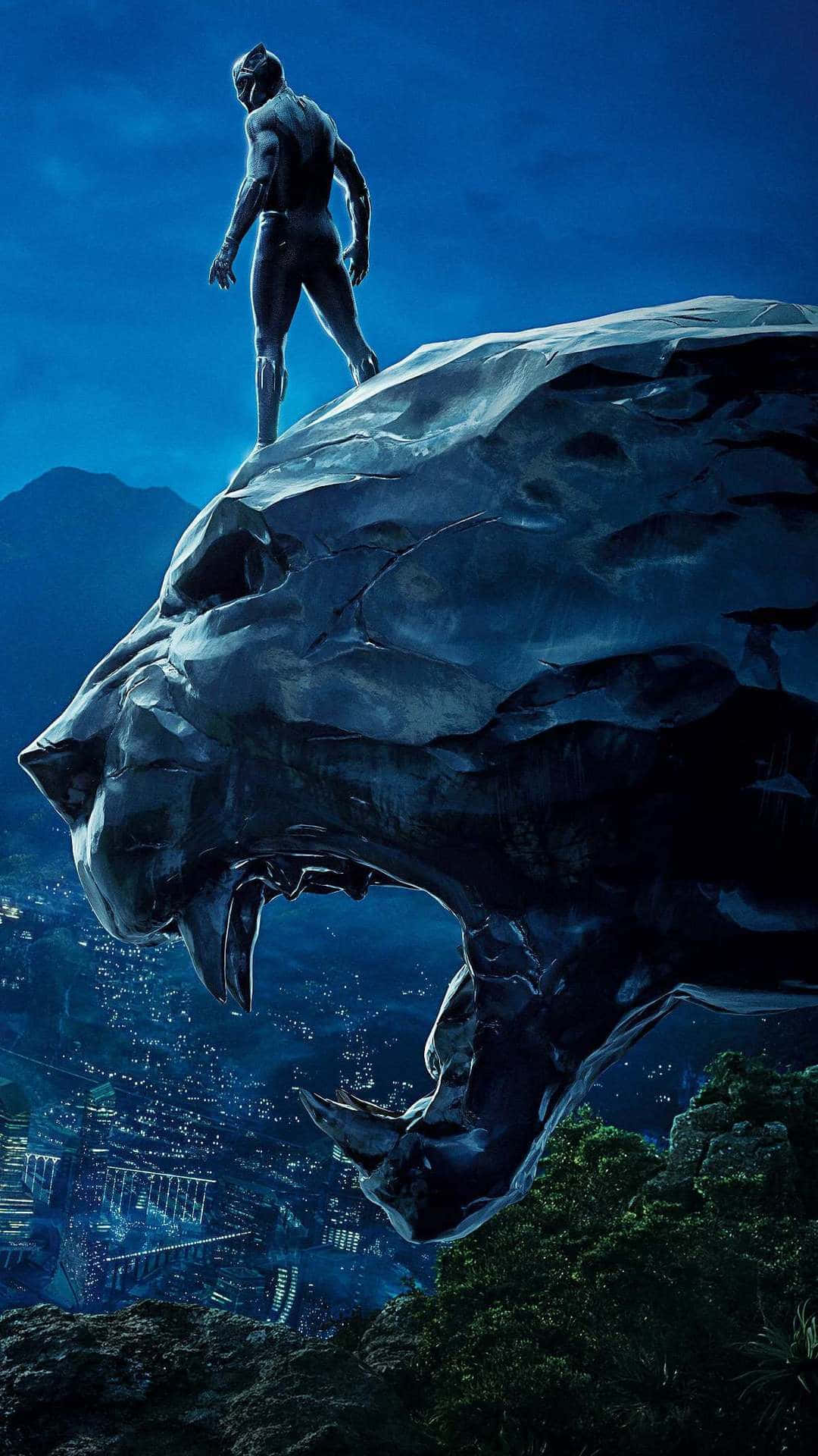 iPhone 8 Plus, metallic panther head, glowing cityscape, Full HD Phone Wallpaper