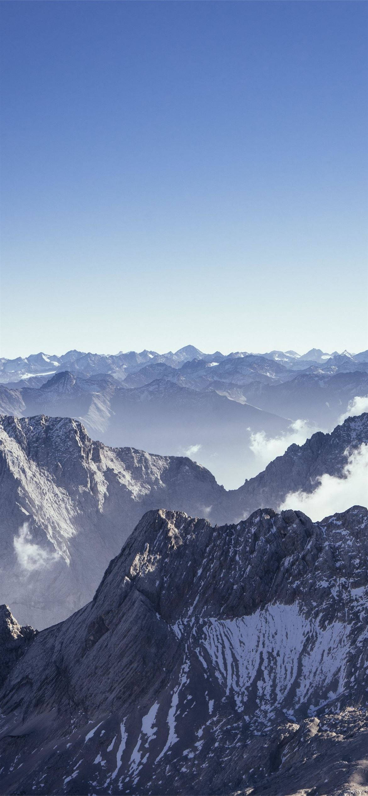 mountain range, clear blue sky, snow-capped peaks, Full HD Phone Wallpaper