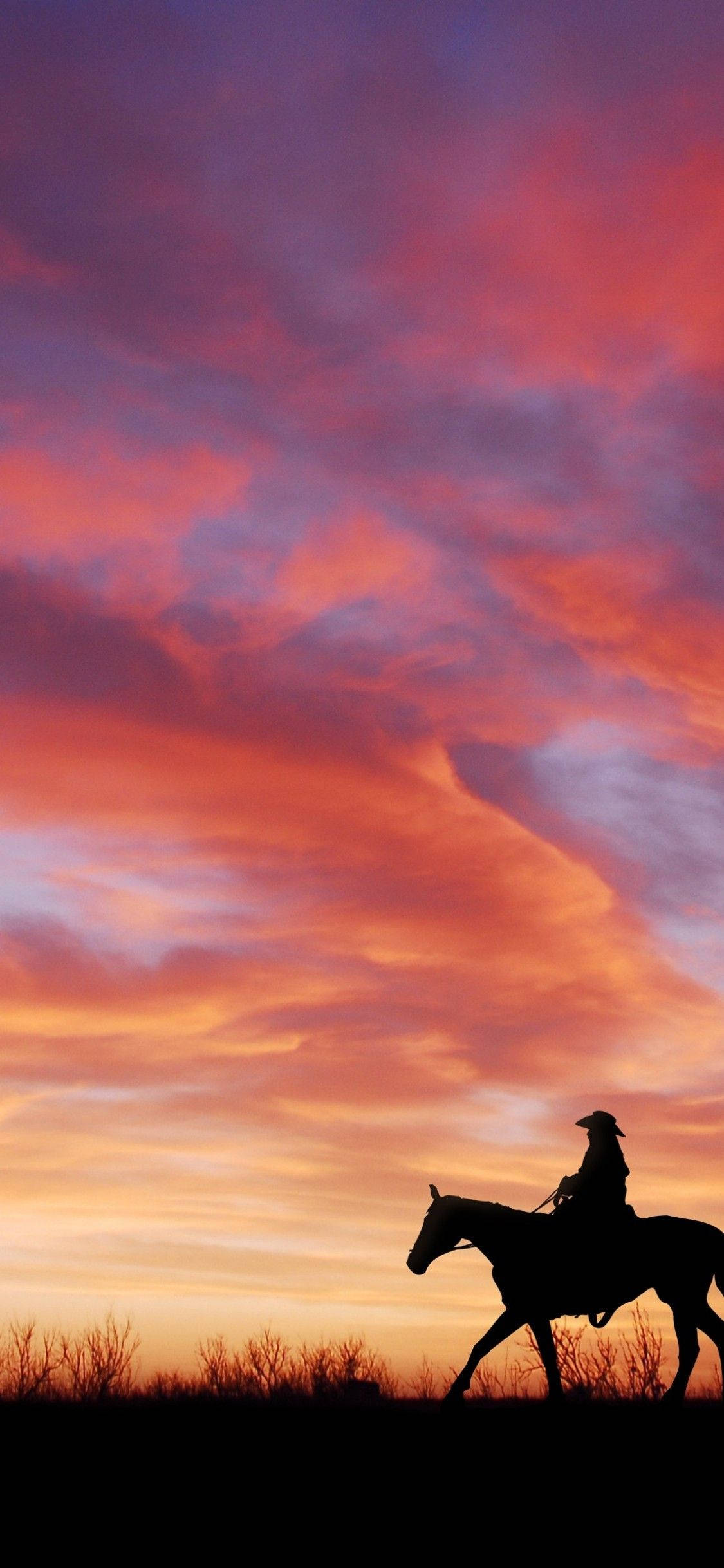 Sunset, Silhouette, Horseback, Full HD Phone Wallpaper