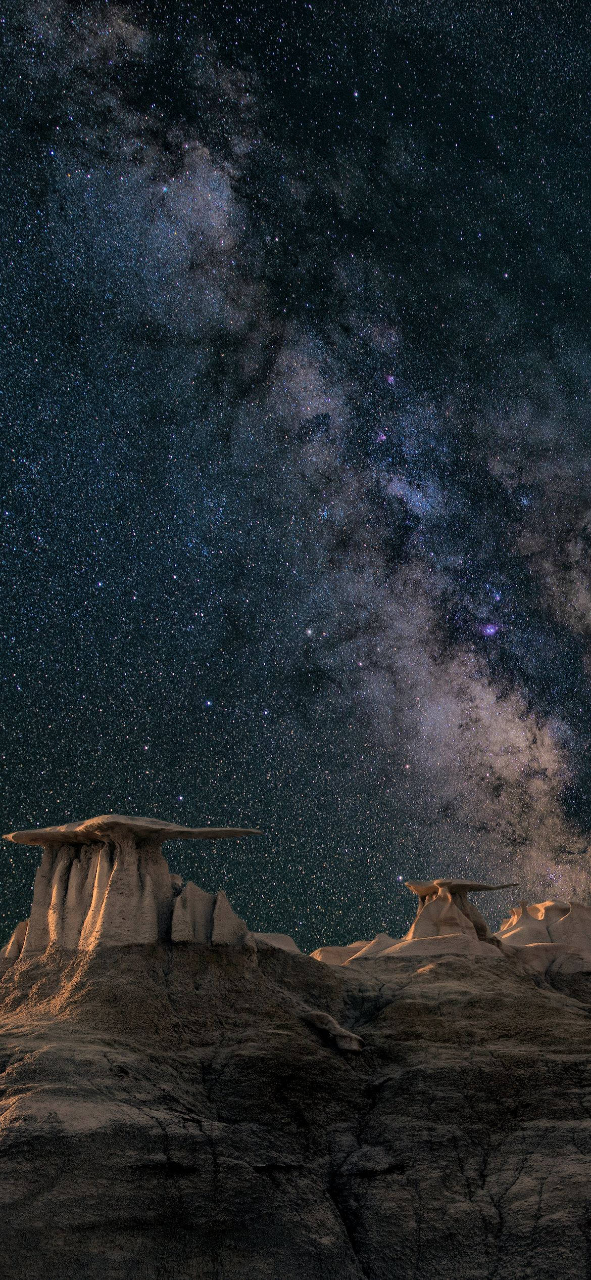 Sea Of Stars, Milky Way galaxy, desert rock formations, Full HD Phone Wallpaper