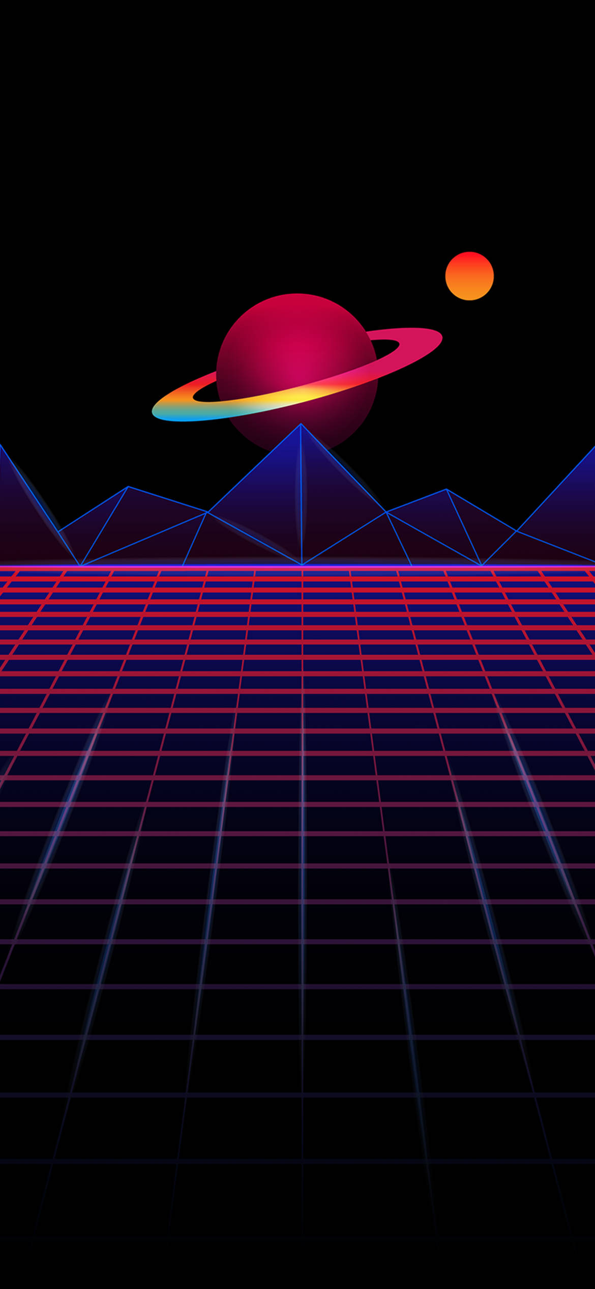 synthwave, iPhone AMOLED, glowing red planet, Full HD Phone Wallpaper