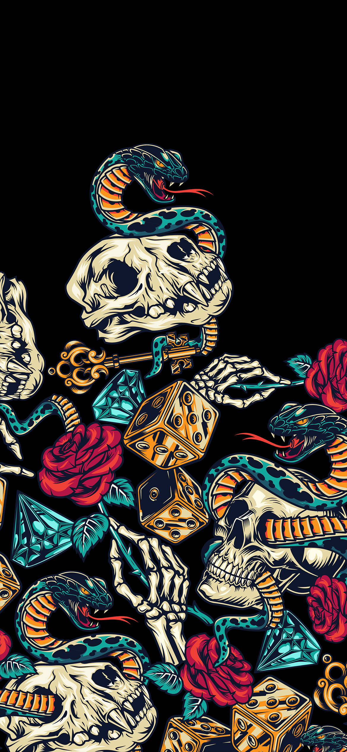 iPhone AMOLED, skulls, snakes, Full HD Phone Wallpaper
