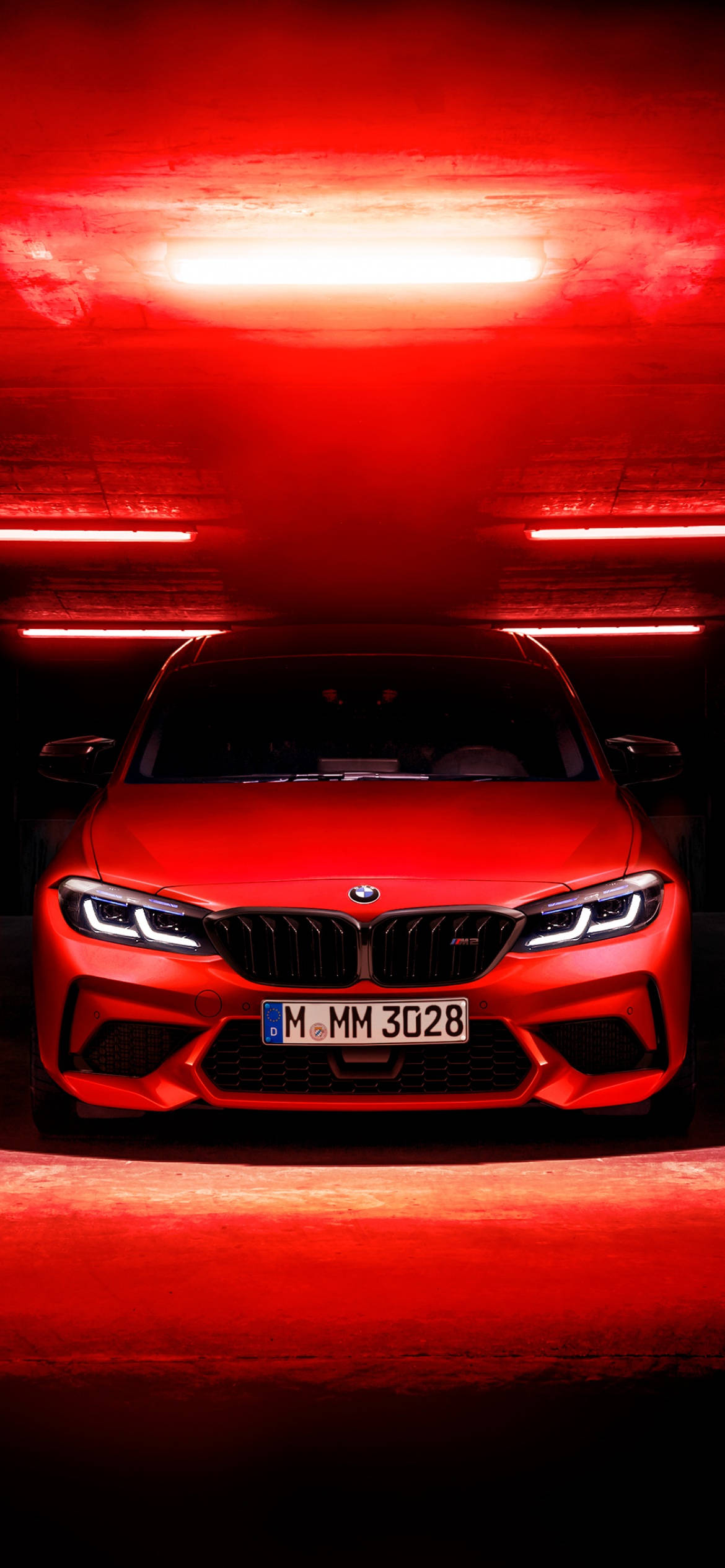 red BMW M2, tunnel, dramatic red lighting, Full HD Phone Wallpaper