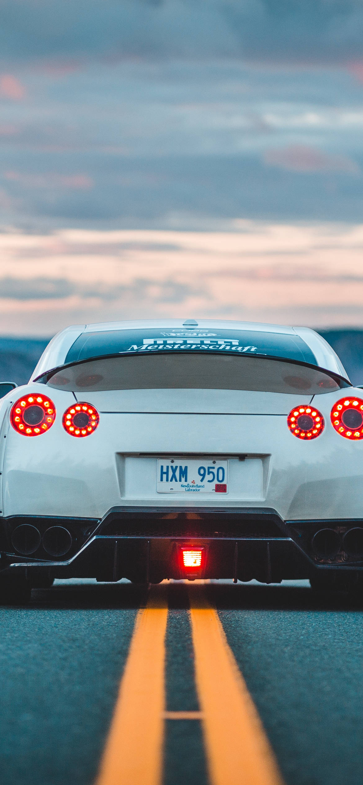 white sports car, glowing red taillights, road, Full HD Phone Wallpaper