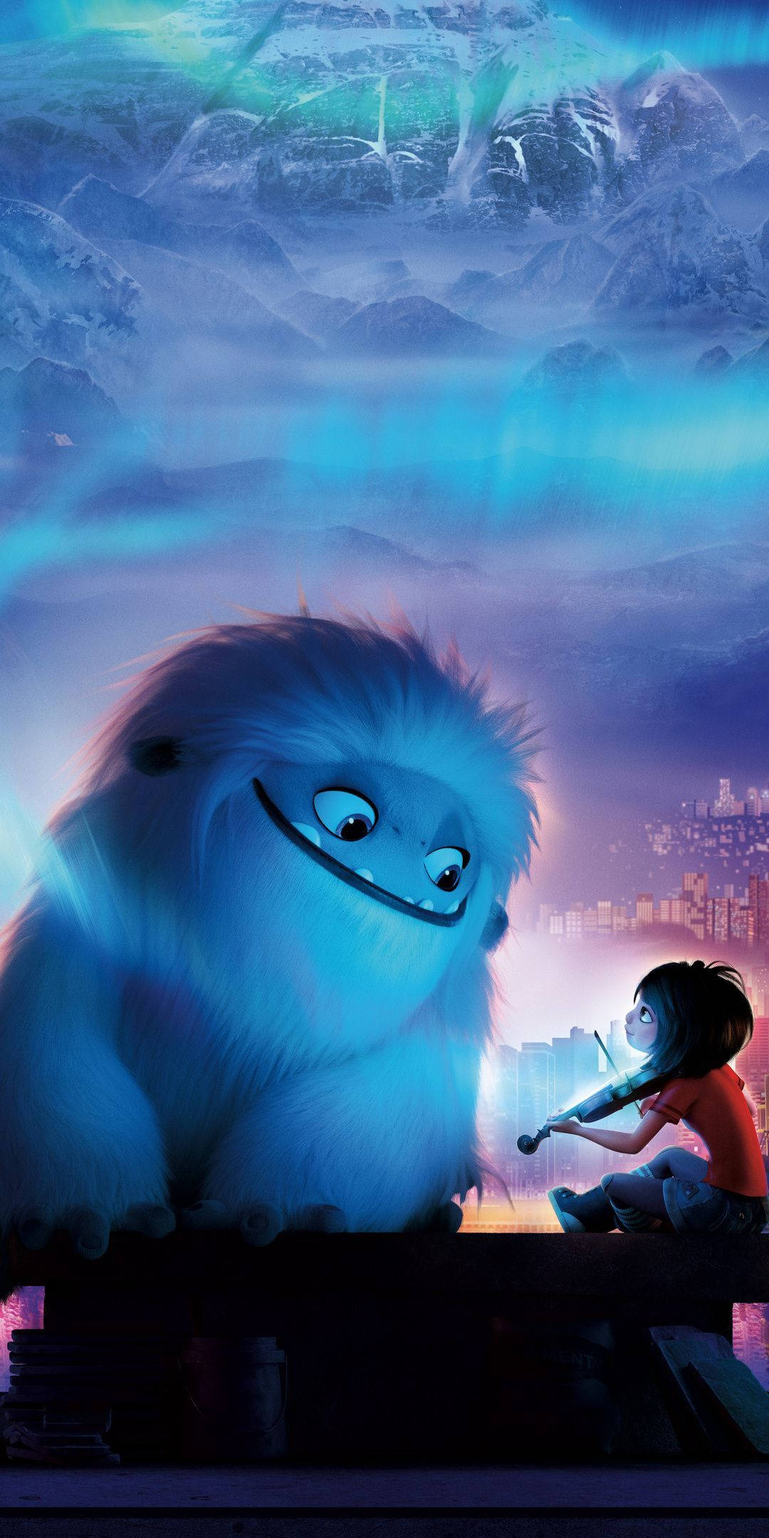 iPhone Animation, blue furry monster, small girl, Full HD Phone Wallpaper