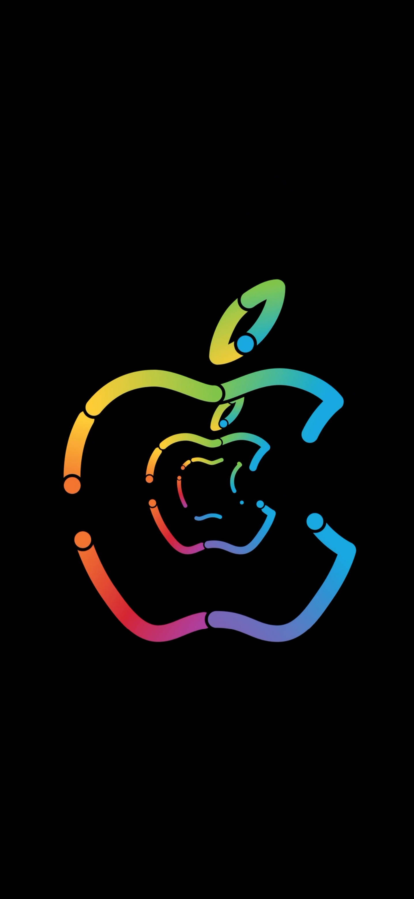 iPhone Animation, rainbow-colored Apple logo, glowing segmented lines, 2K Phone Wallpaper