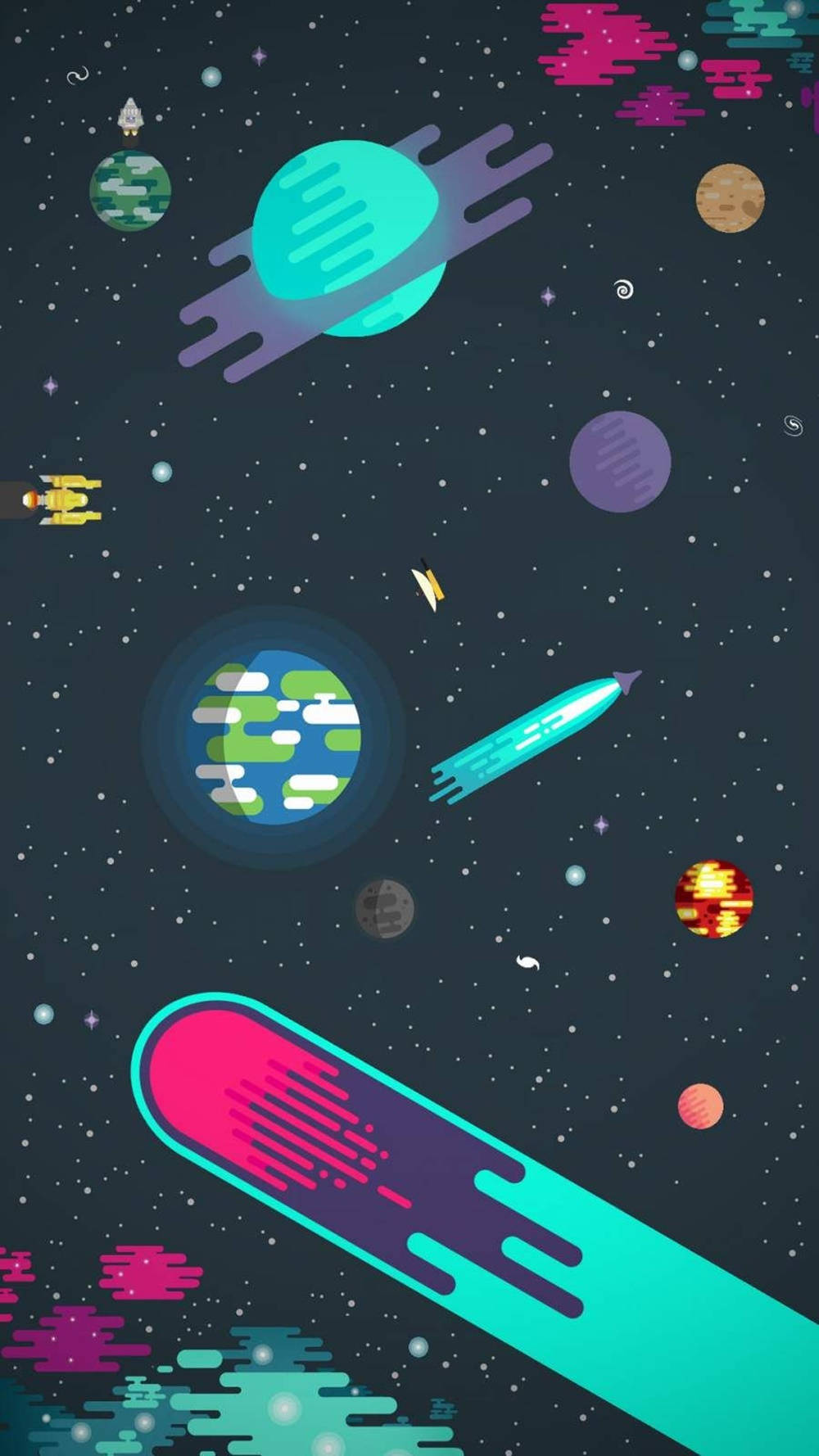 iPhone Animation, retro-futuristic, pixelated planets, HD Phone Wallpaper