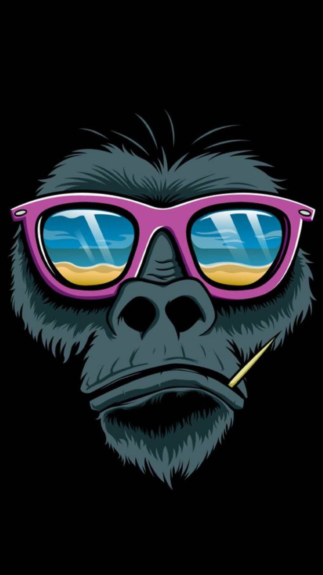 iPhone Animation, gorilla, pink sunglasses, Full HD Phone Wallpaper