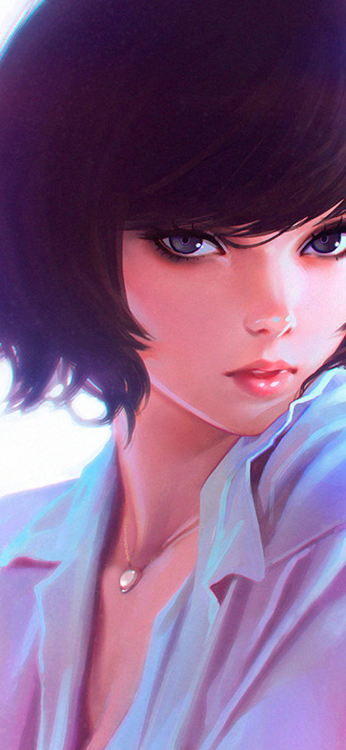 anime-style, young woman, dark bobbed hair, Full HD Phone Wallpaper