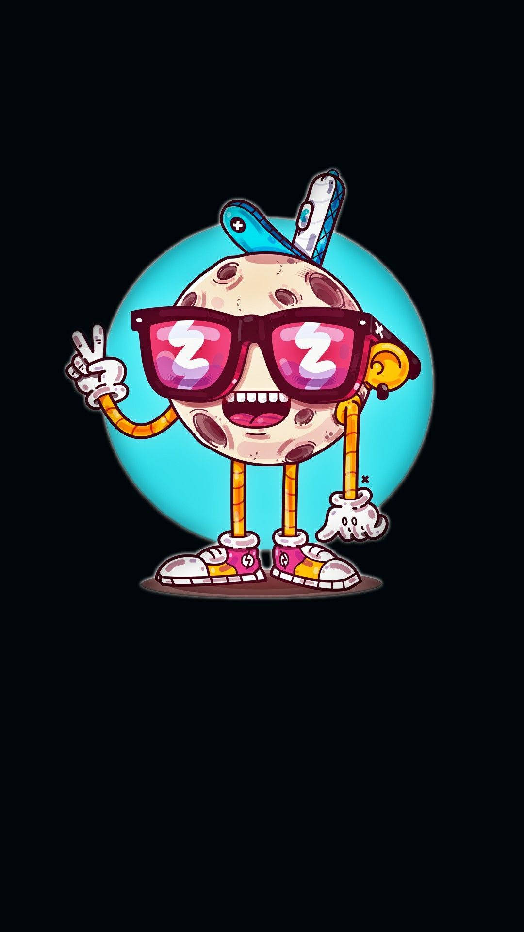 iPhone Animation, moon, pink sunglasses, Full HD Phone Wallpaper