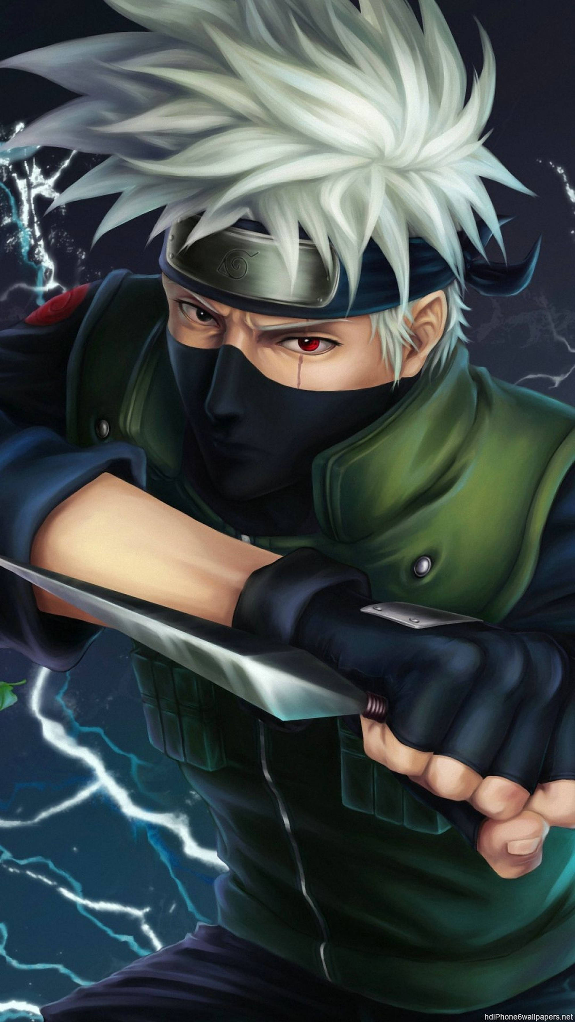 anime ninja, spiky white hair, red eye, 2K Phone Wallpaper