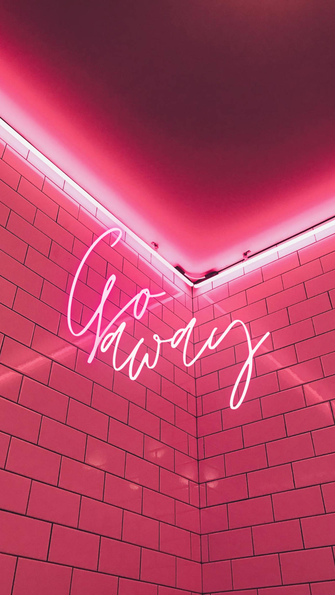 iPhone Baddie, glowing pink neon sign, Go Away, Full HD Phone Wallpaper