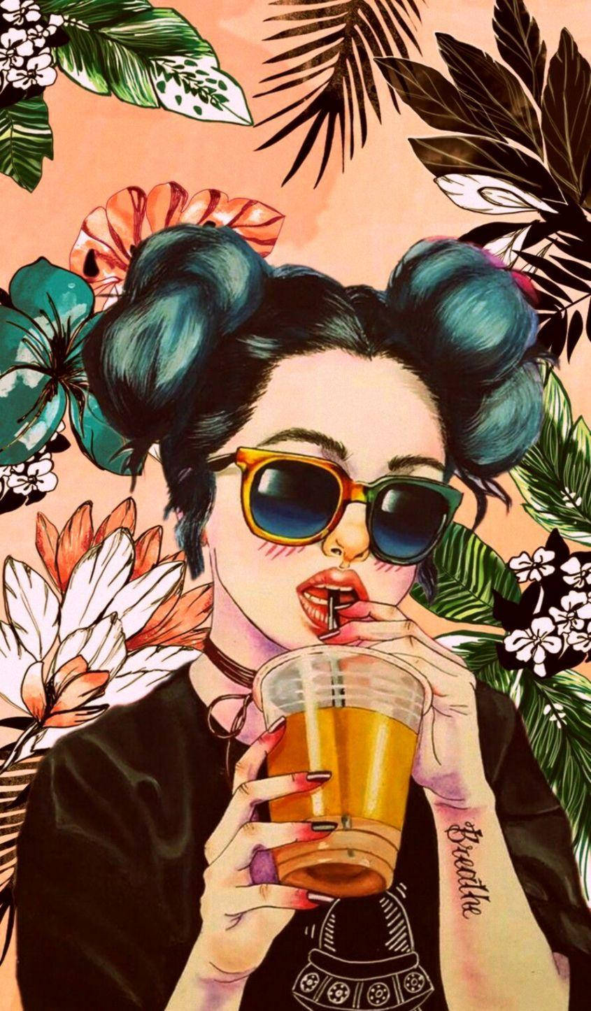 iPhone Baddie, blue hair, buns, HD Phone Wallpaper
