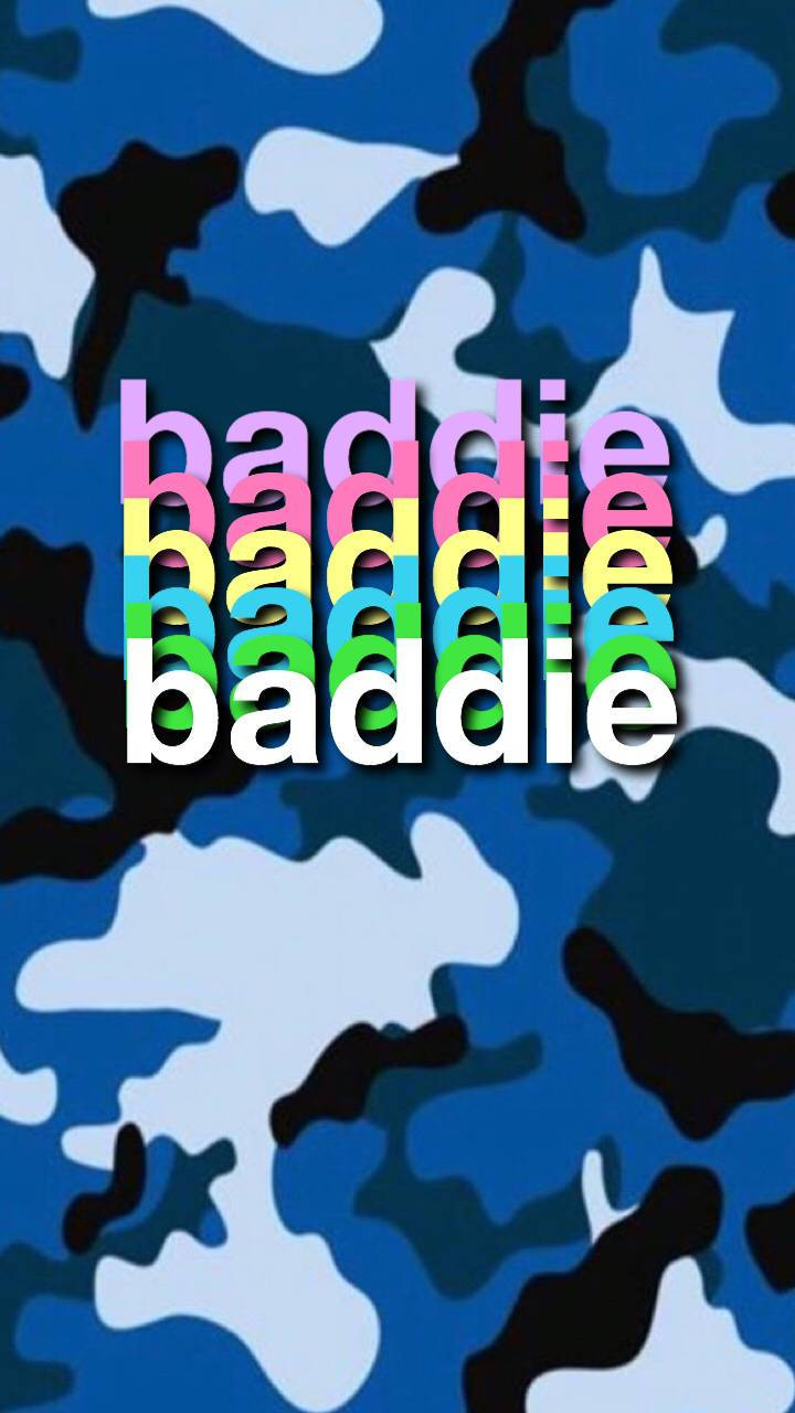 iPhone Baddie, blue camouflage, rainbow text, HD Phone Wallpaper