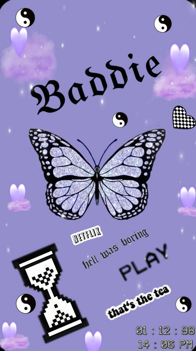 iPhone Baddie, purple screen, glittery black, HD Phone Wallpaper