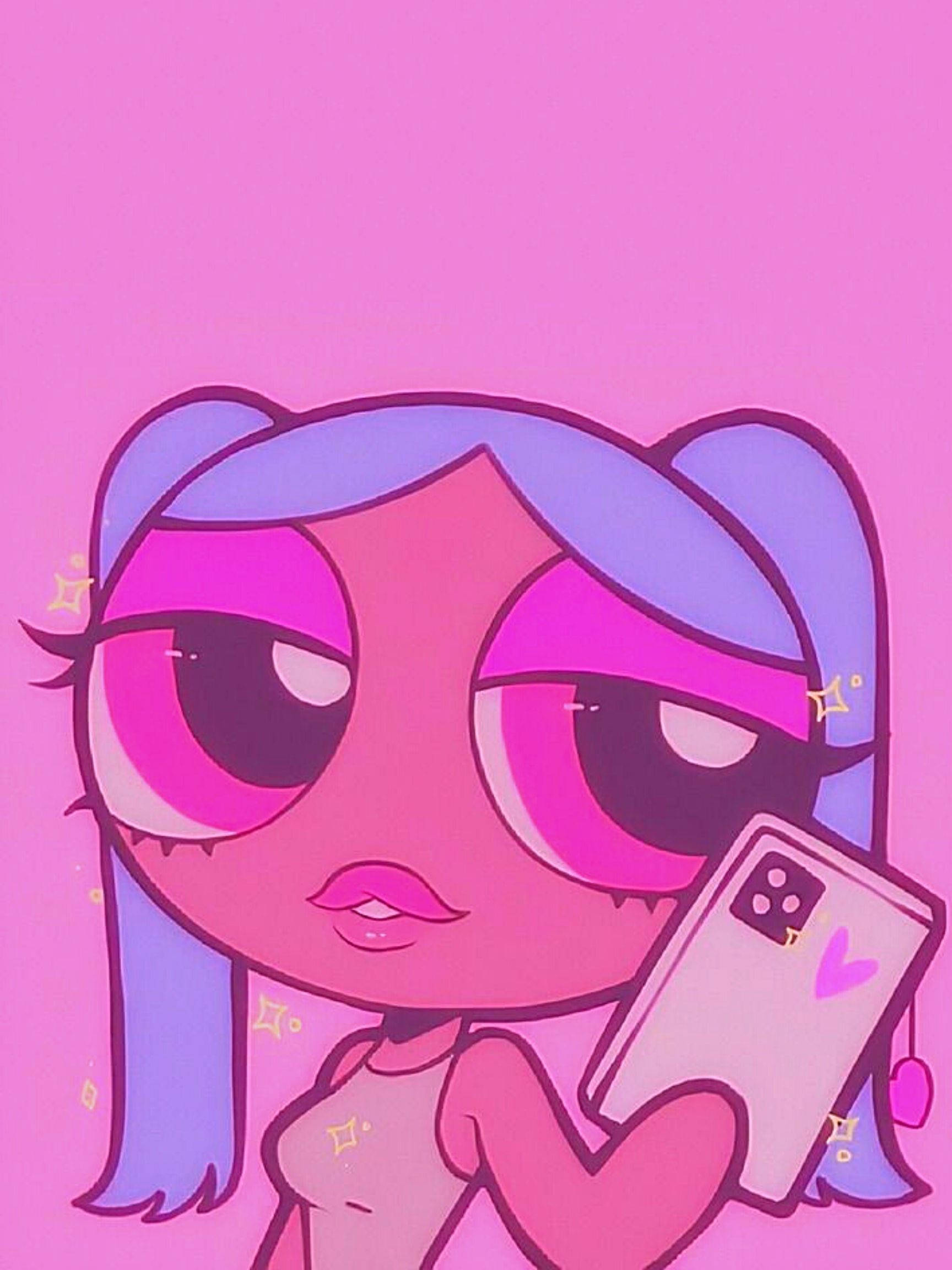 iPhone Baddie, cartoon girl, purple pigtails, Full HD Phone Wallpaper