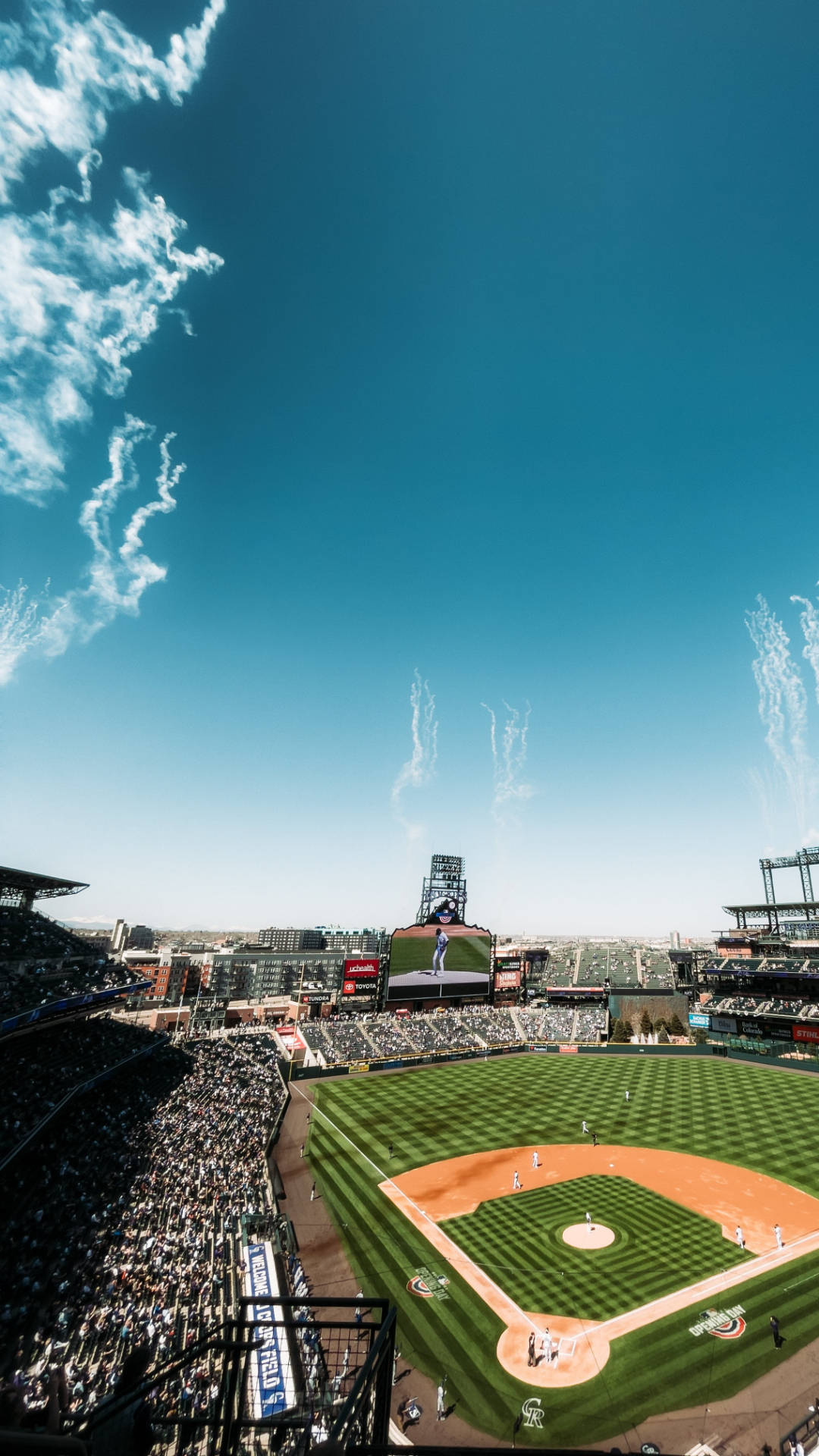 iPhone Baseball Field, baseball stadium, vibrant blue sky, Full HD Phone Wallpaper