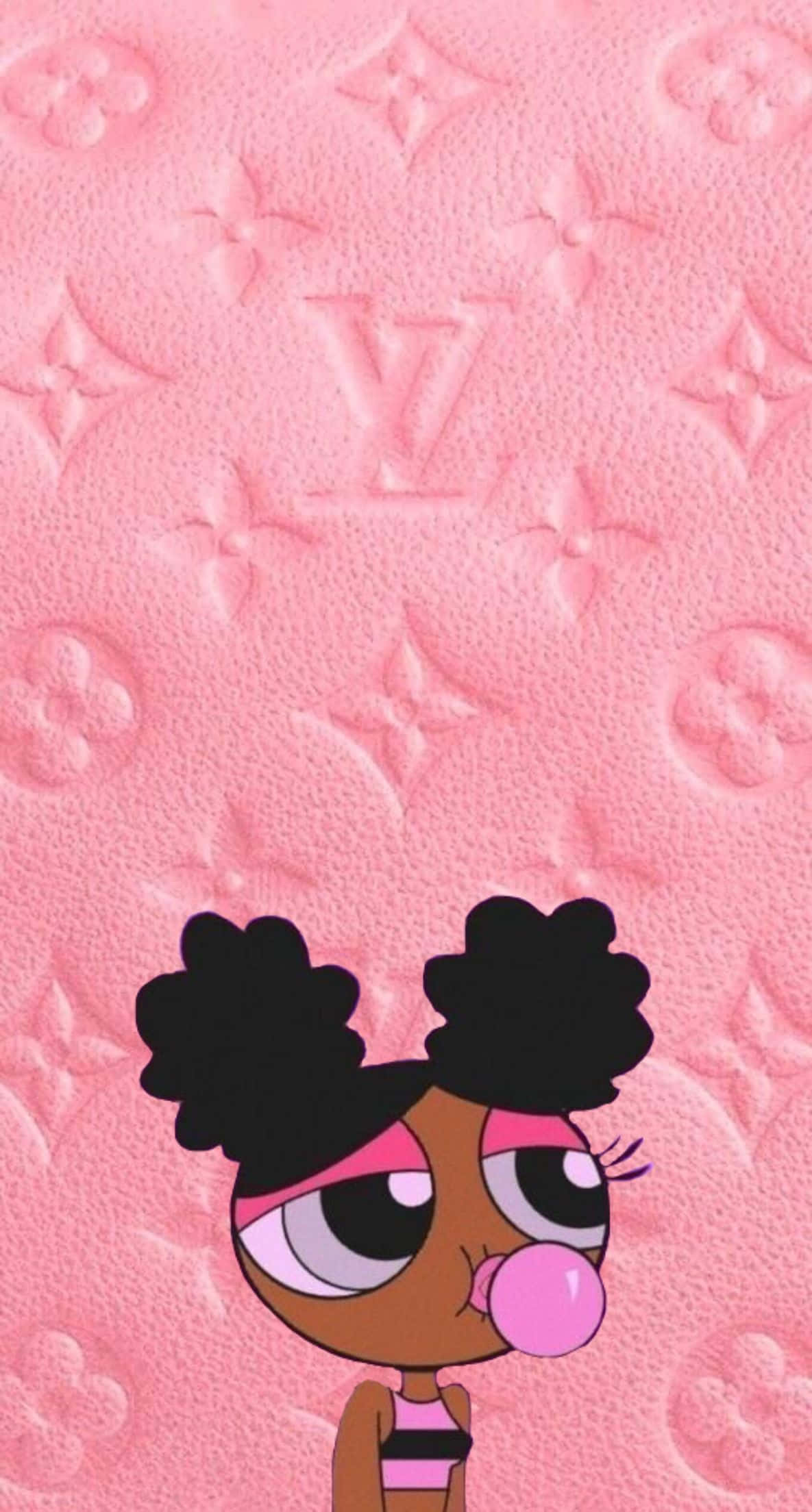 black puffs, pink bubblegum, pink Louis Vuitton monogram textured background, Full HD Phone Wallpaper