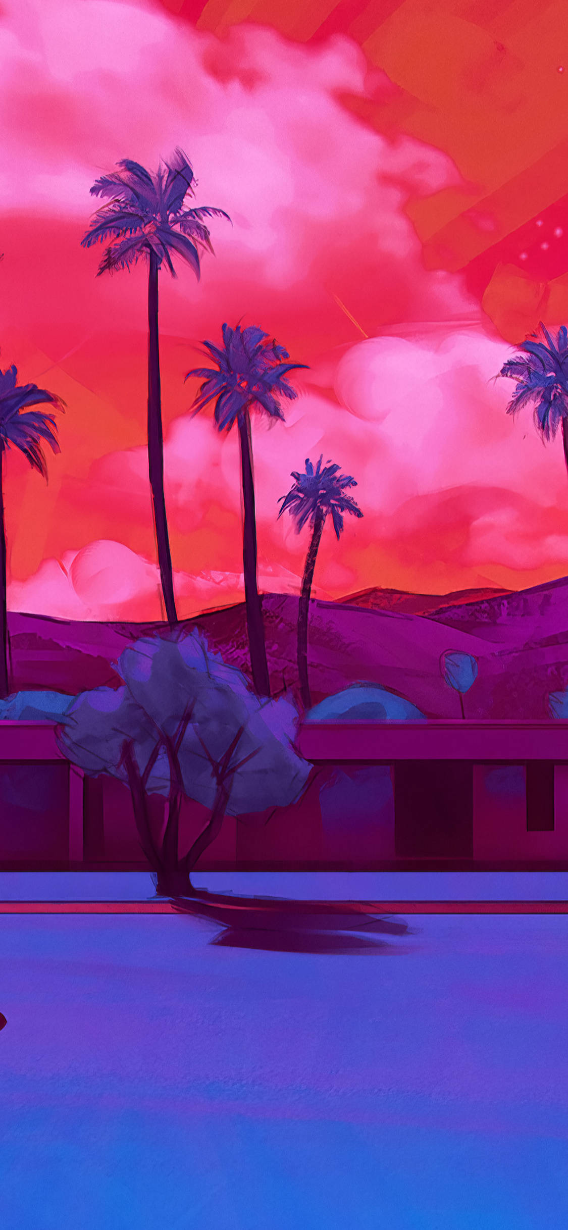 iPhone California, palm trees, vibrant pink and purple sunset, Full HD Phone Wallpaper