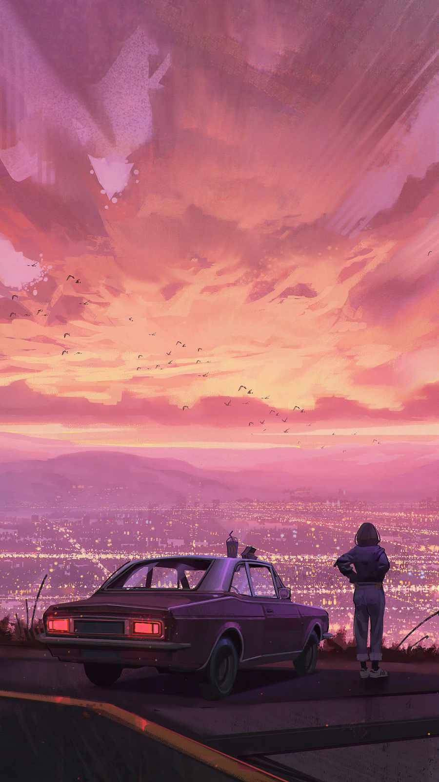 iPhone California, Sunset, vintage car, HD Phone Wallpaper