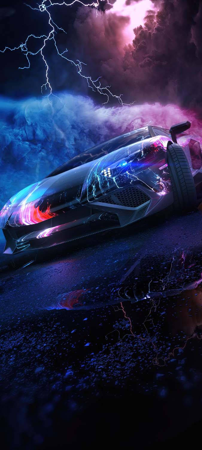 iPhone Car, Dark Lightning, neon lights, HD Phone Wallpaper