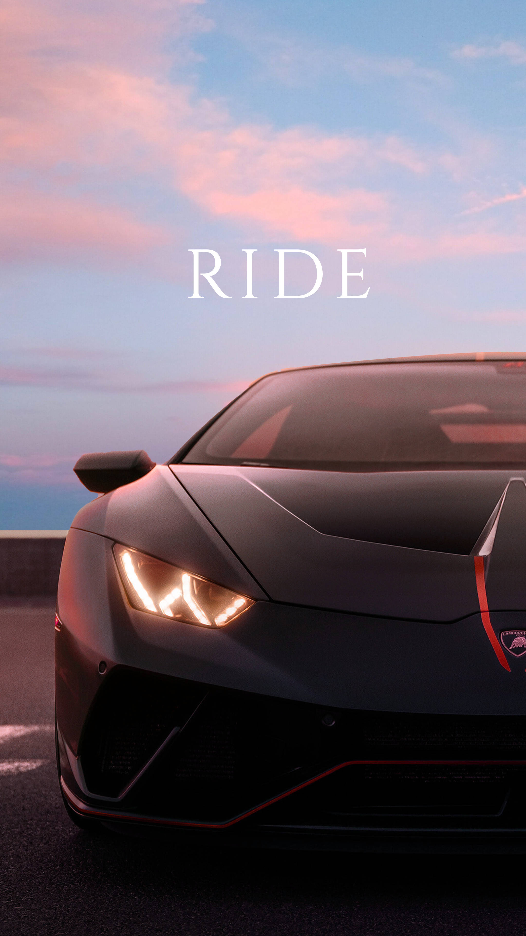sleek black sports car, glowing headlights, road, 4K Phone Wallpaper