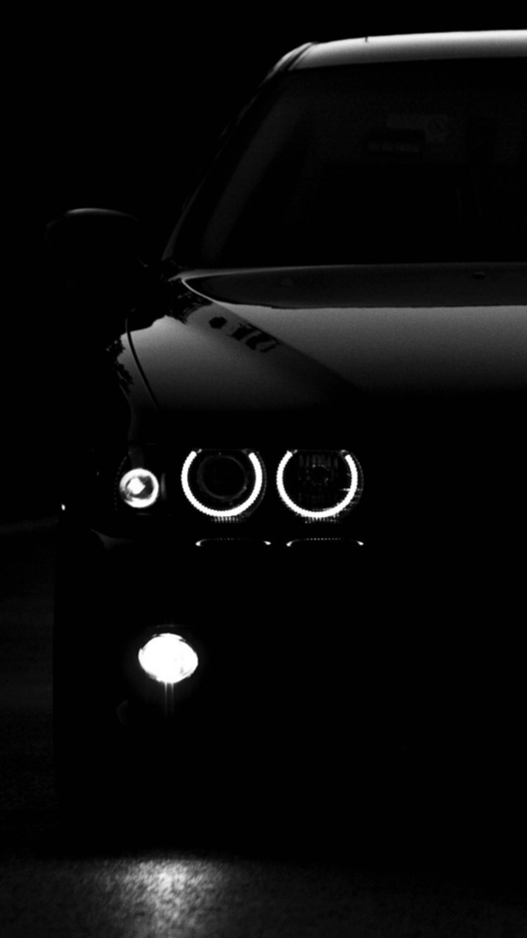 car headlight, black and white shot, high-contrast, 4K Phone Wallpaper