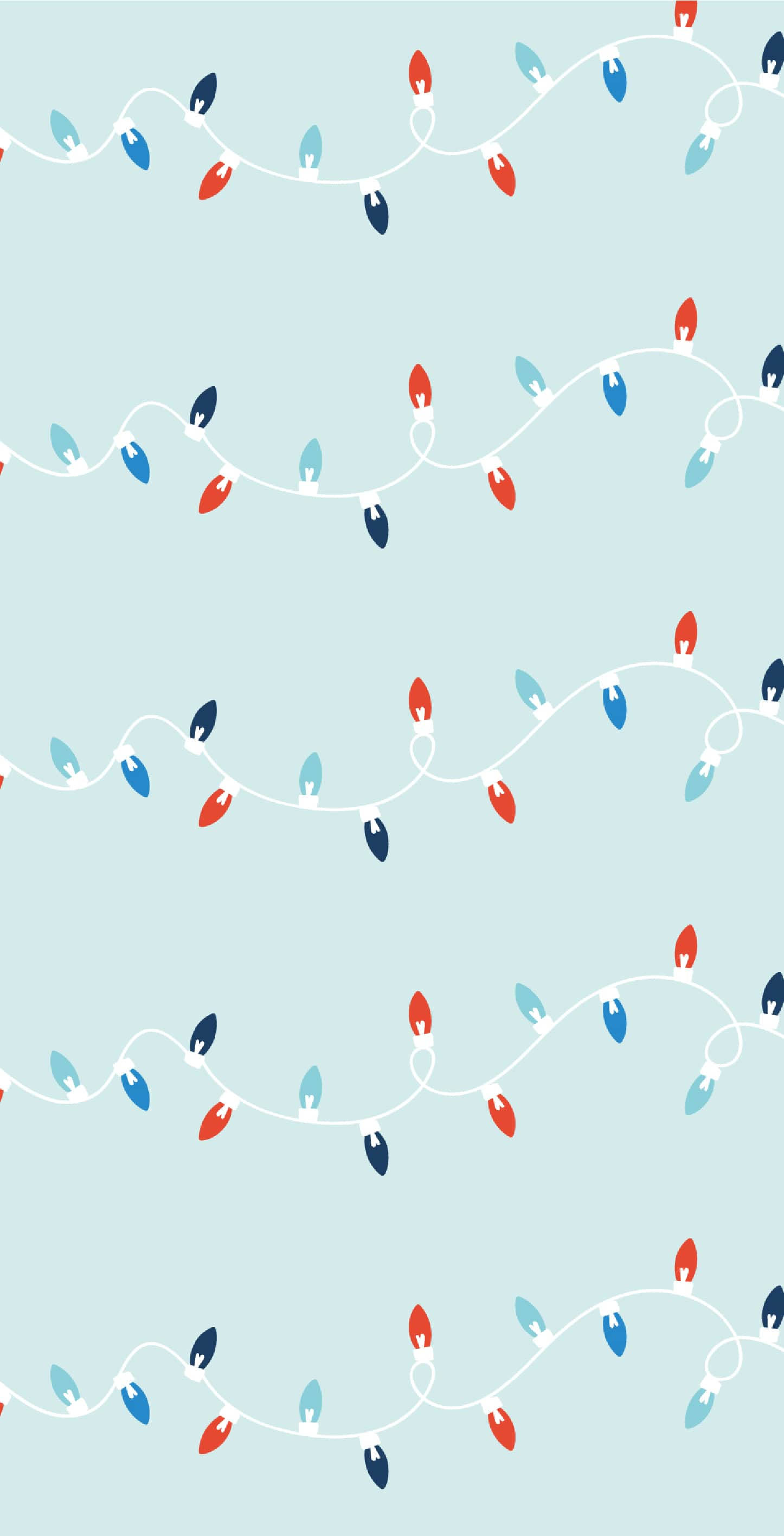 red blue and light blue bulbs, soft mint green background, wavy strings of bulbs, 2K Phone Wallpaper
