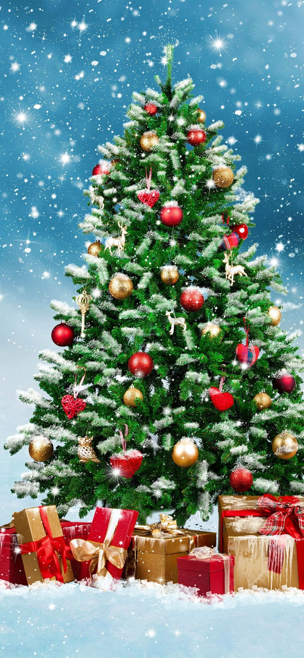 iPhone, Christmas tree, snow-dusted, 2K Phone Wallpaper