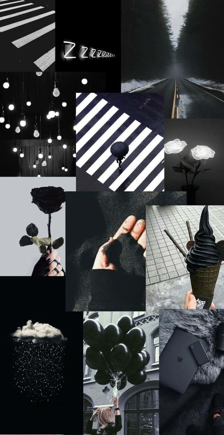 black aesthetic, collagei phone, rainy road, HD Phone Wallpaper
