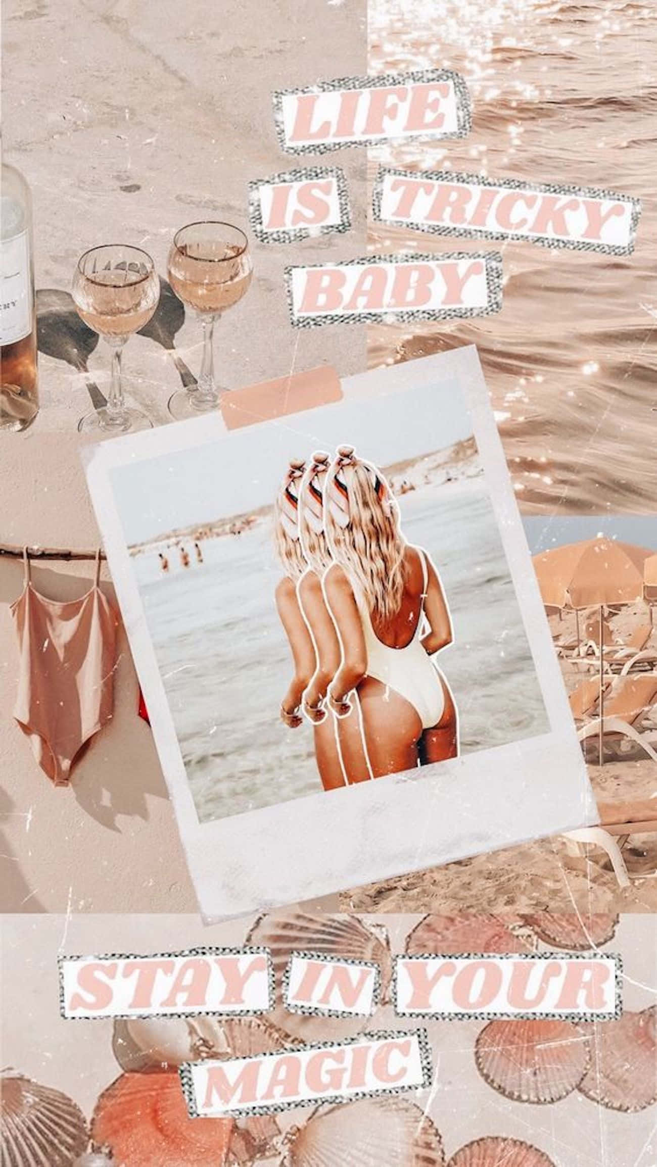 iPhone Collage, beach-themed collage, polaroid photo, Full HD Phone Wallpaper