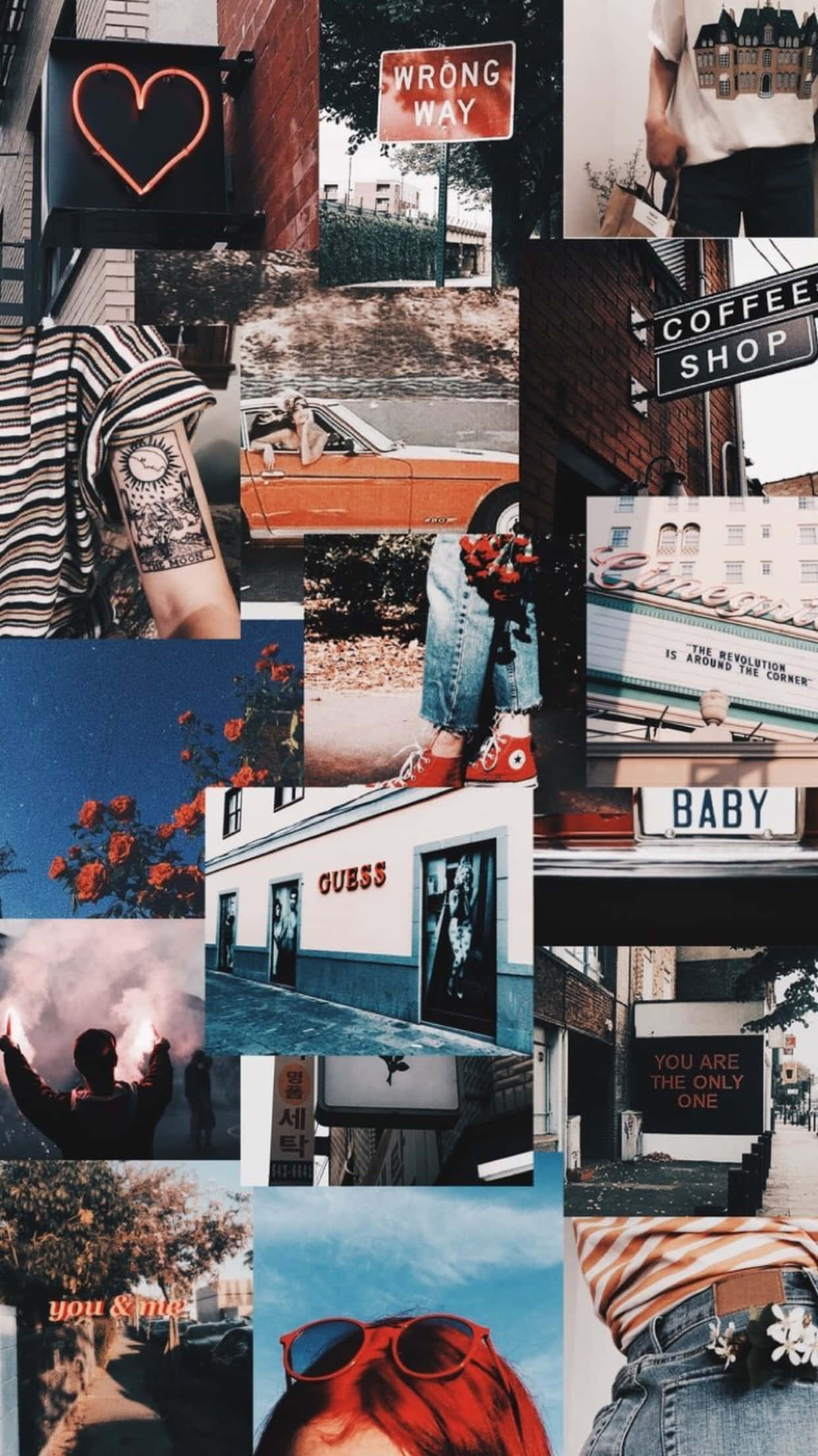 neon signs, tattoos, vintage cars, Full HD Phone Wallpaper