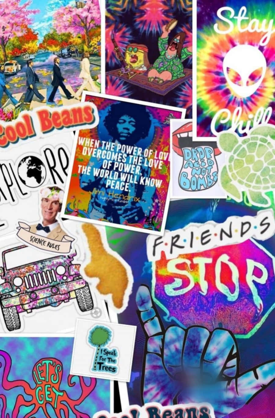 tee-dye stickers, cartoon characters, music quotes, HD Phone Wallpaper