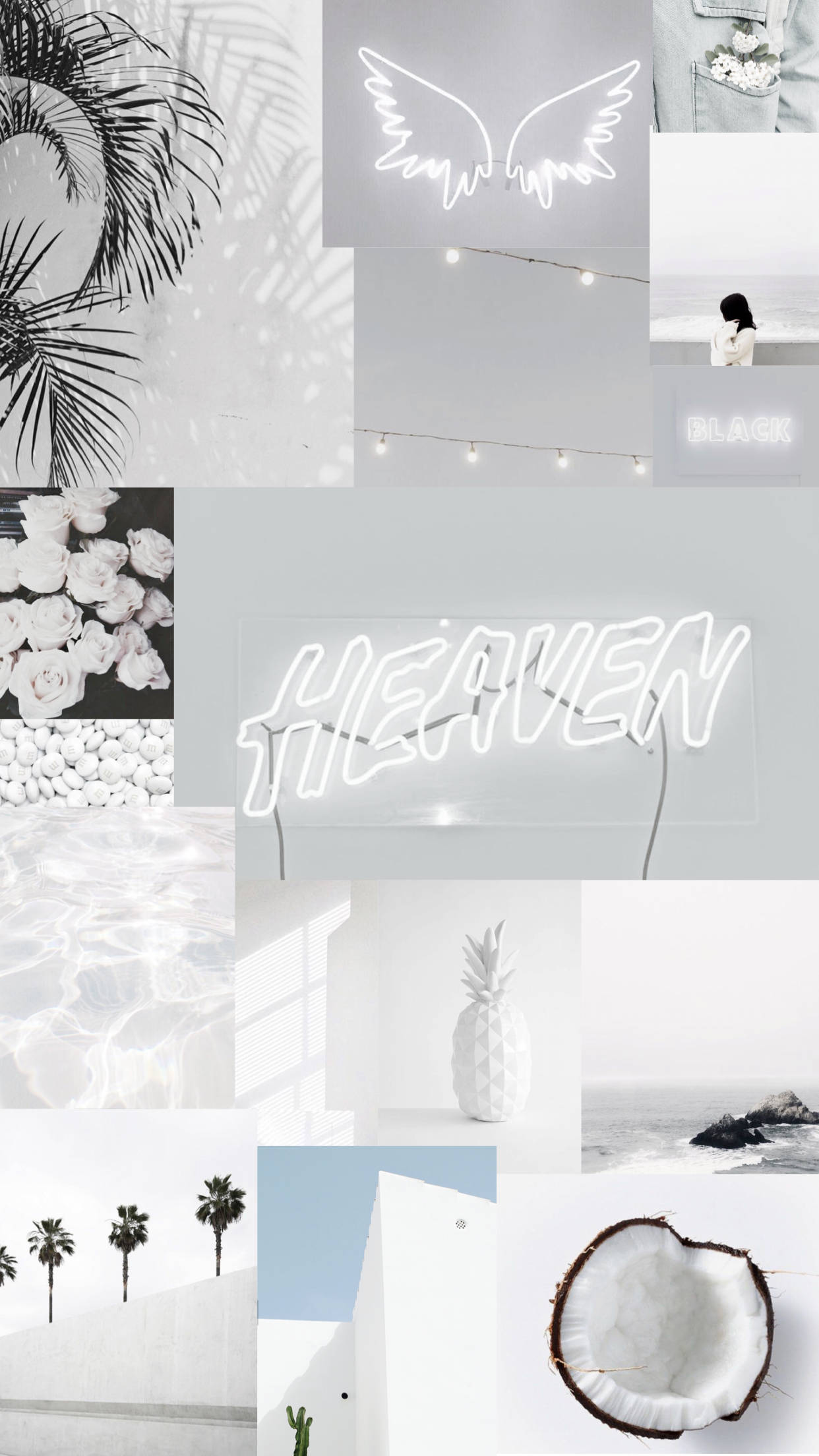 white aesthetic, neon wings, heaven sign, Full HD Phone Wallpaper