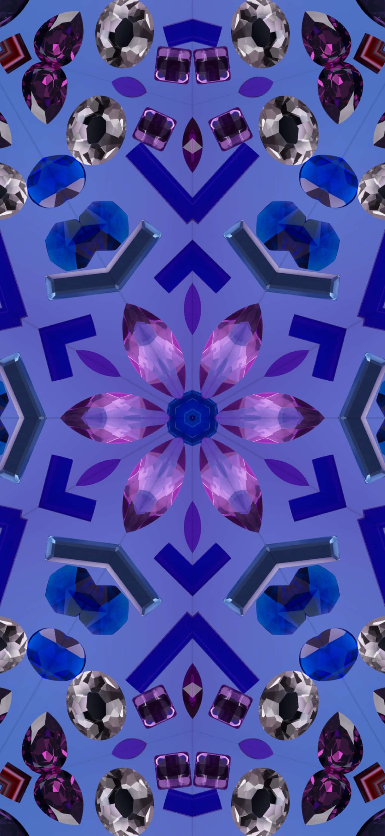 iOS 17, 1290 x 2796, faceted purple and blue gemstones, 2K Phone Wallpaper