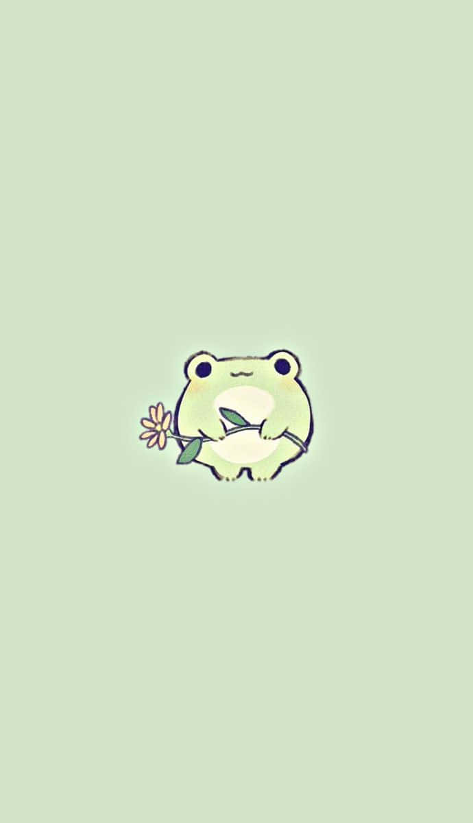cute frog, flower, mint green background, SD Phone Wallpaper