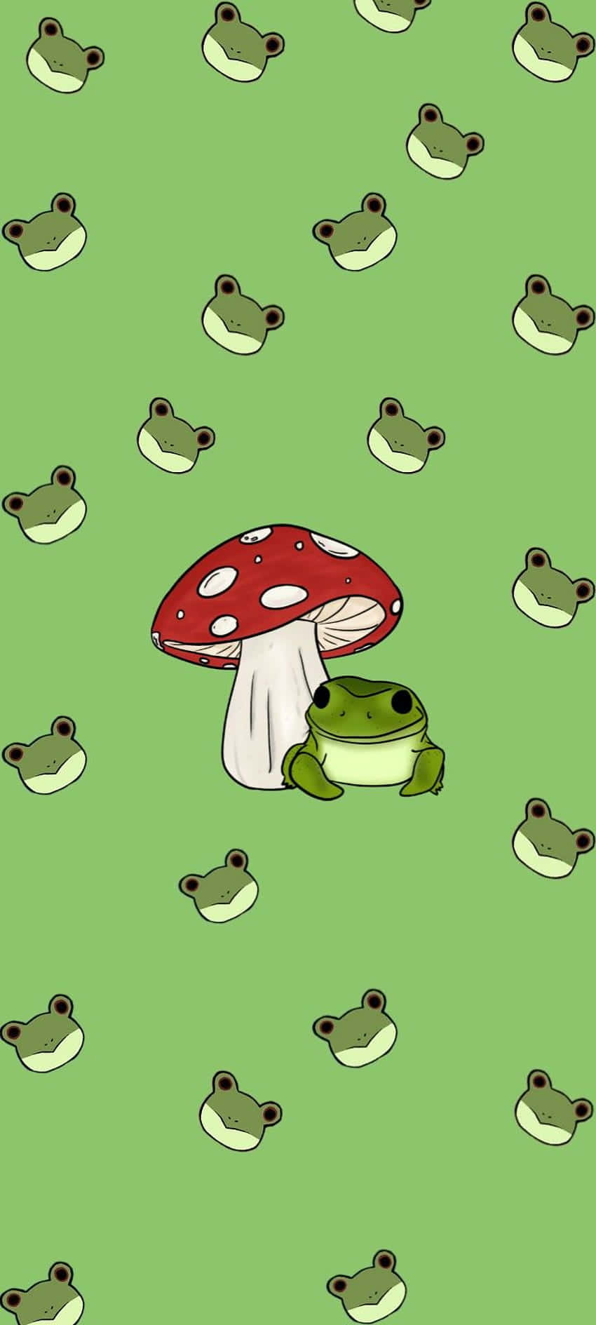 cute frog, red and white spotted mushroom, light green background, HD Phone Wallpaper