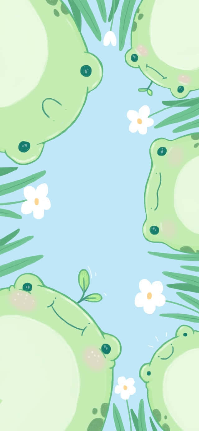 cute frog, cartoon frogs, green leaves, HD Phone Wallpaper