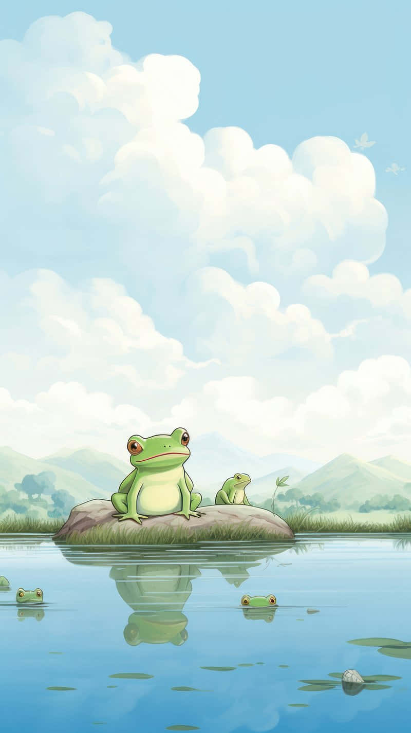cute frog, green frog, mossy rock, HD Phone Wallpaper