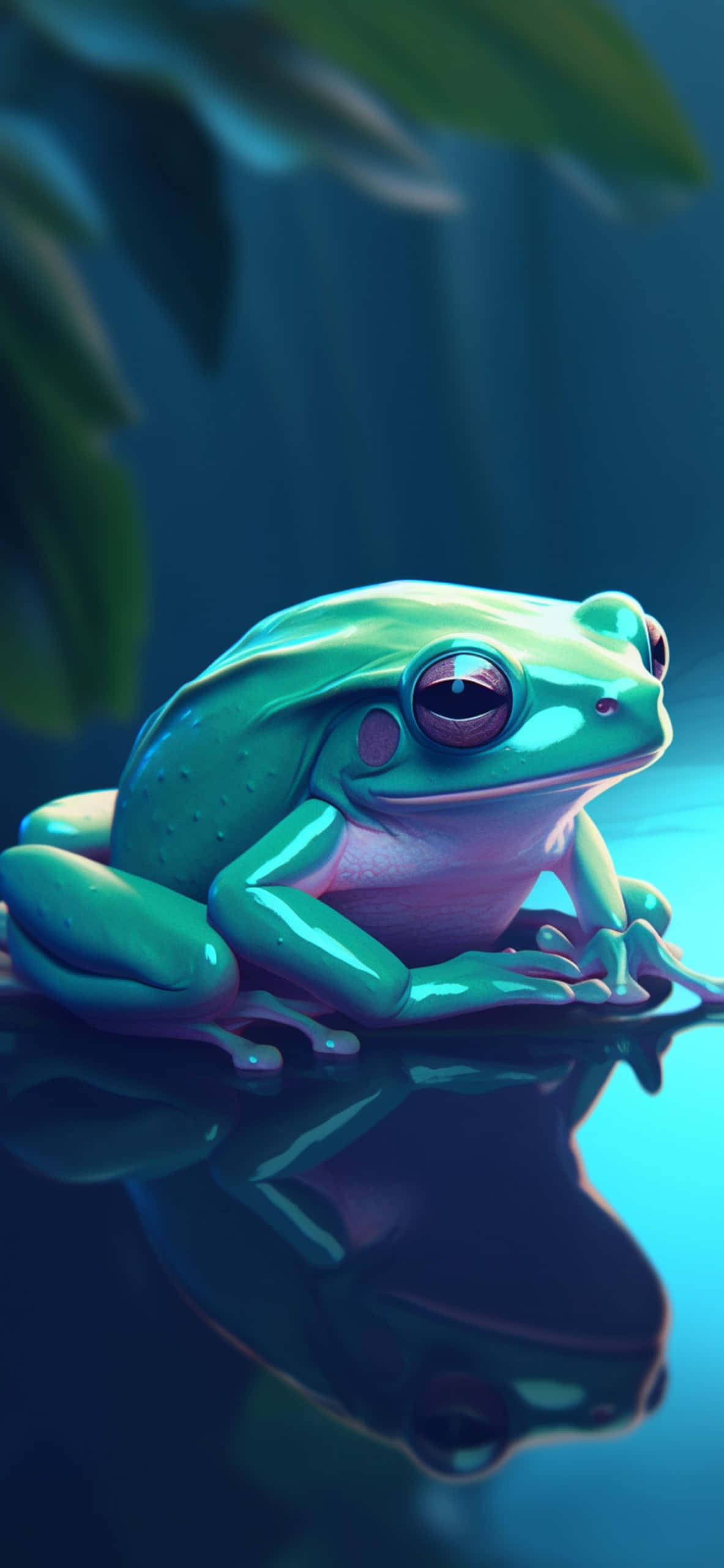 cute frog, glossy green frog, purple undertones, 2K Phone Wallpaper