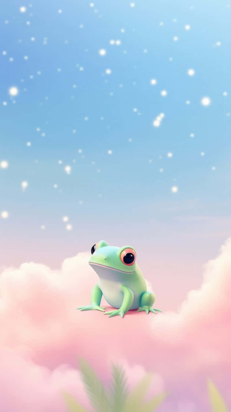 cute frog, pink clouds, starry pastel sky, HD Phone Wallpaper